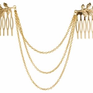 Hair Combs with Layered Chains Gold Toned-NEW